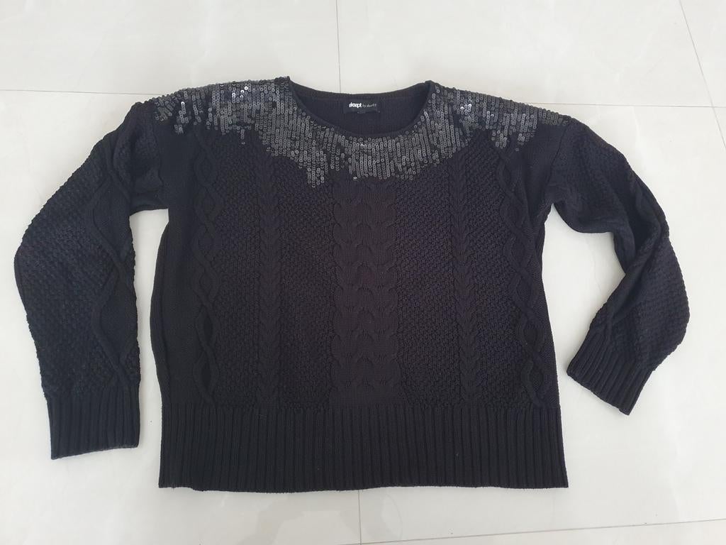 Zwarte trui met pailletten, Ophalen of Verzenden, Zo goed als nieuw, Maat 46/48 (XL) of groter, Zwart