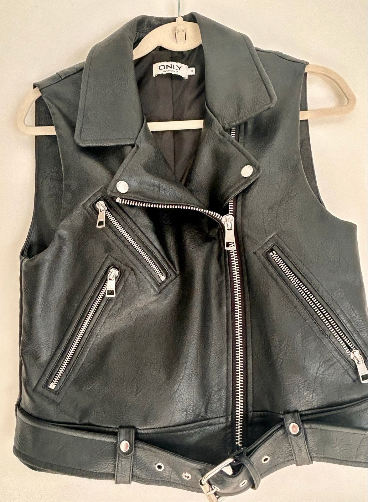 ONLY Zwart Faux Leren Gilet Maat S, Ophalen of Verzenden, Zo goed als nieuw, Maat 36 (S), Zwart
