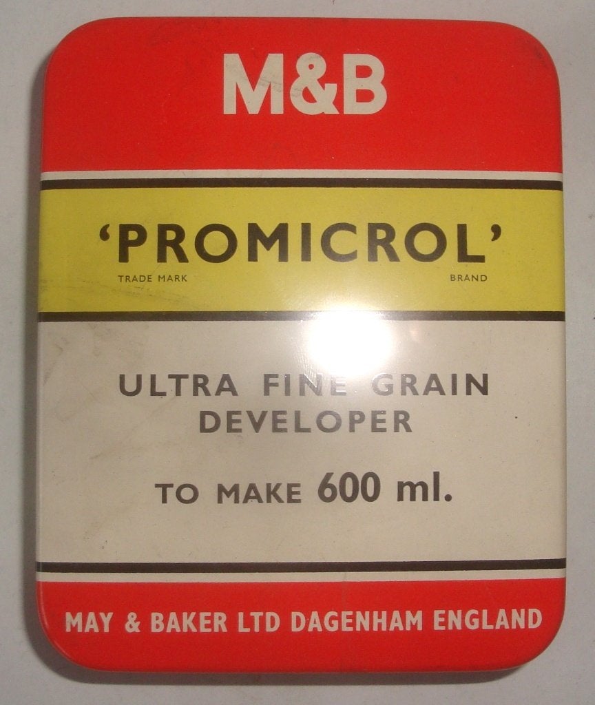 Oud blikje van M&B Promicrol Ultra fine grain developer, Ophalen of Verzenden, Zo goed als nieuw, Overige, Overige merken