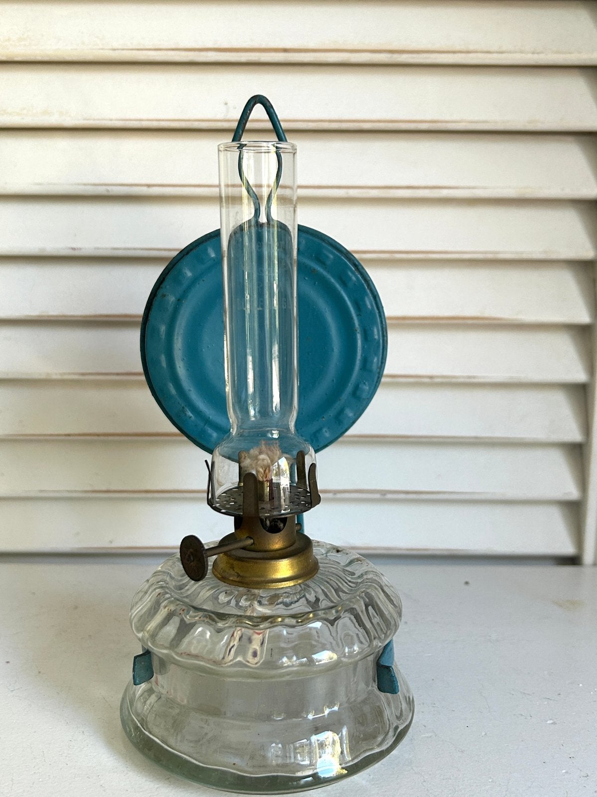 Antieke Brenner olielamp met metaal blauwe reflector 18 cm, Antiek en Kunst, Ophalen