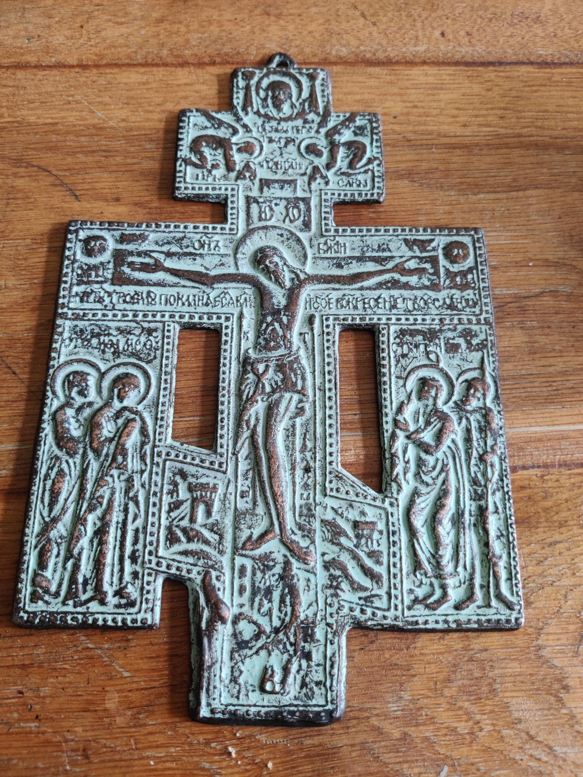 Antiek bronzen Russisch orthodoxe kruis, Ophalen of Verzenden