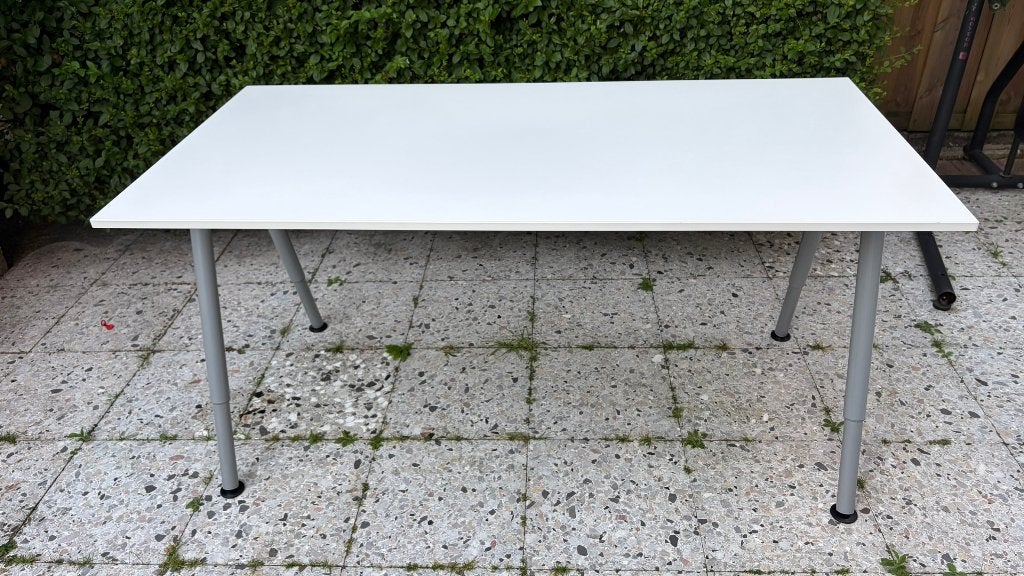 Ikea Bureau 160x80 zilver/wit + Bureaustoel, Ophalen, Demontabel, 160 cm, Gebruikt