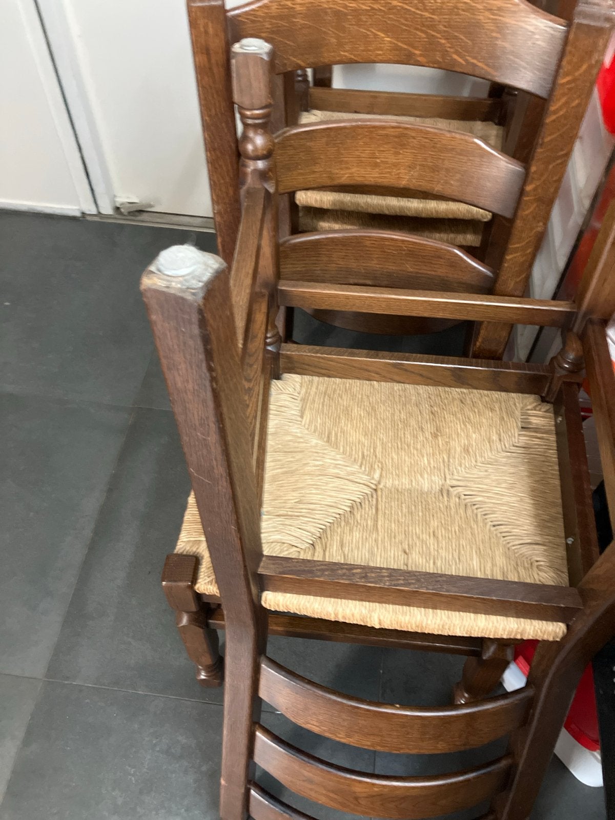 Set van 4 rustieke houten stoelen met rieten zitting, Ophalen