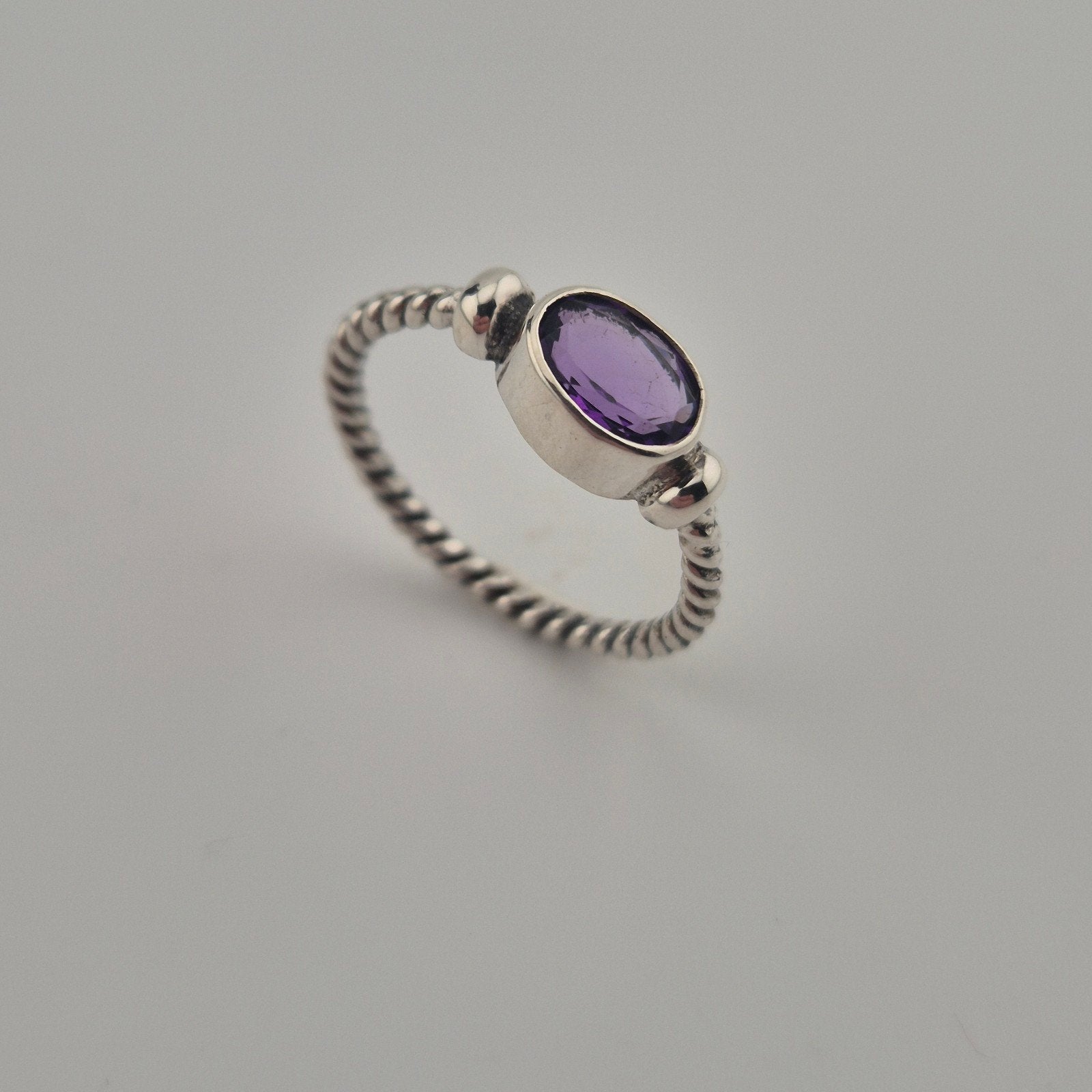 Vintage 925 Sterling Zilveren Ring met Amethist | AE01, Verzenden, Kleiner dan 17, Dame, Zilver
