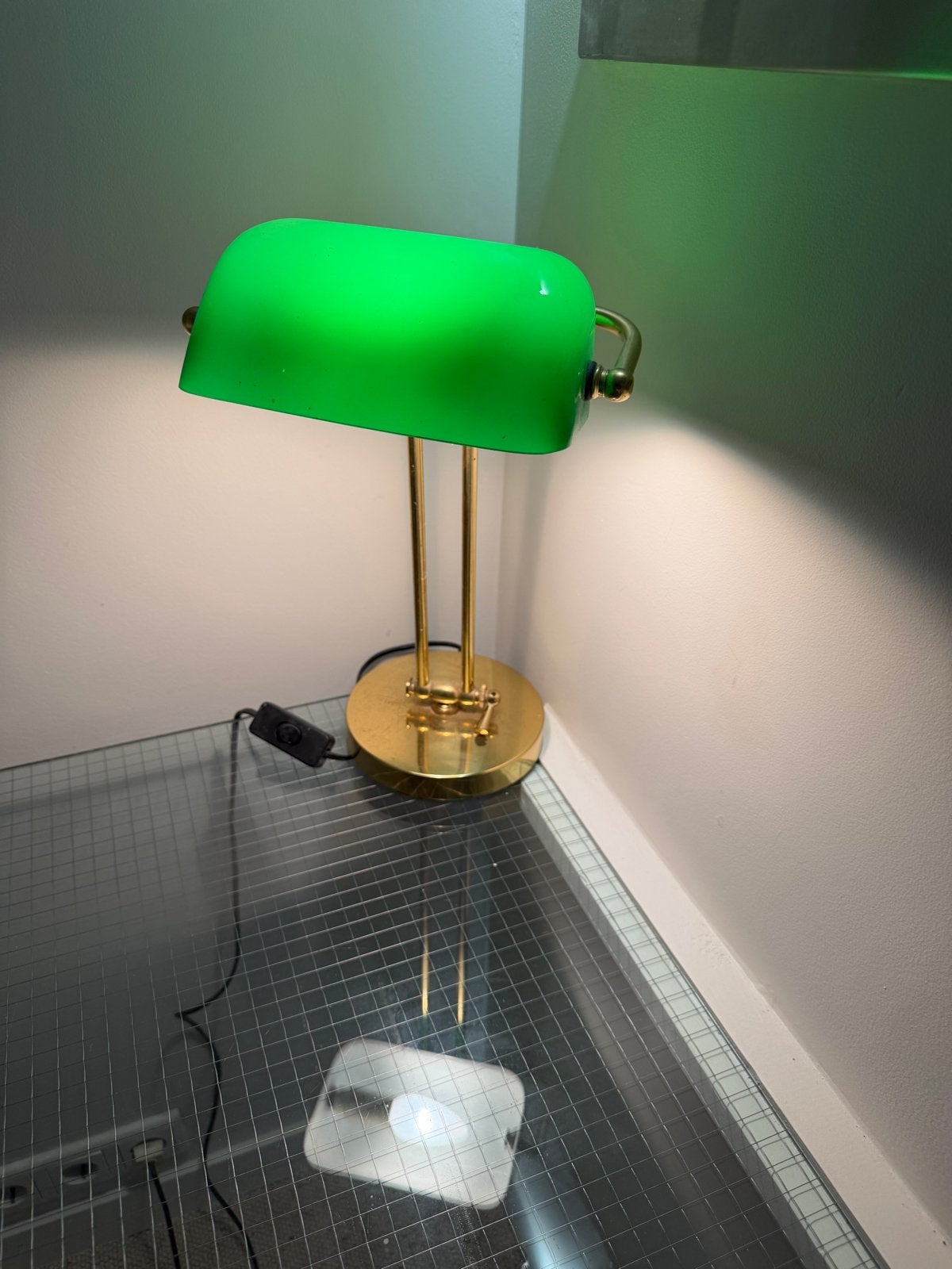 Klassieke Bankierslamp met Groene Kap, Ophalen, Met schakelaar, Groen, E27 (groot)