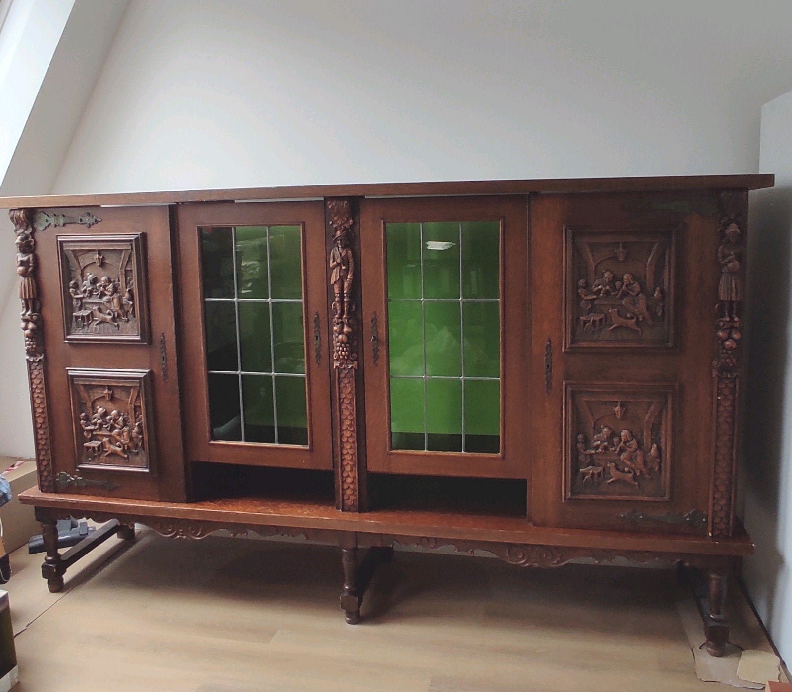 Oud Hollandse houten Kast Dressoir Buffet met Glas-in-lood, Ophalen