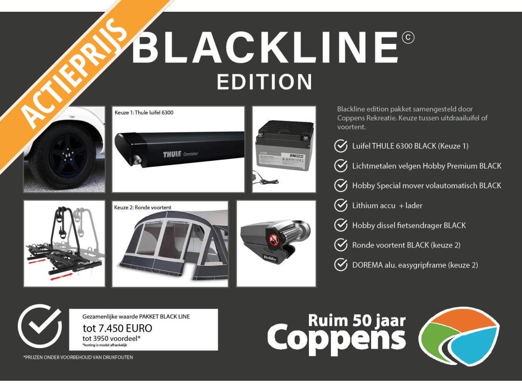 Hobby Prestige 660 WFC 2026 BLACKLINE ACTIE!!!!, Caravans en Kamperen, Standaardzit, Bedrijf, 6 tot 7 meter, Tot en met 4
