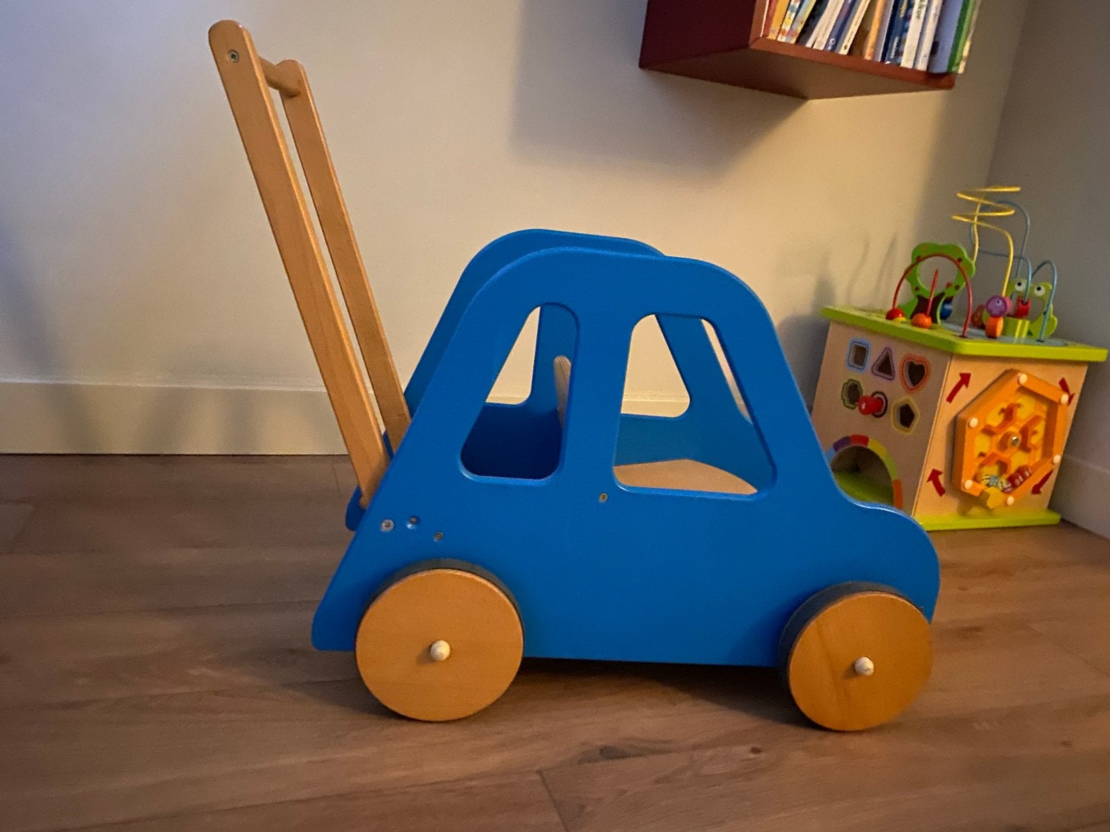 Janbibejan vintage loopauto - blauw houten loopvoertuig, Ophalen, Loopvoertuig