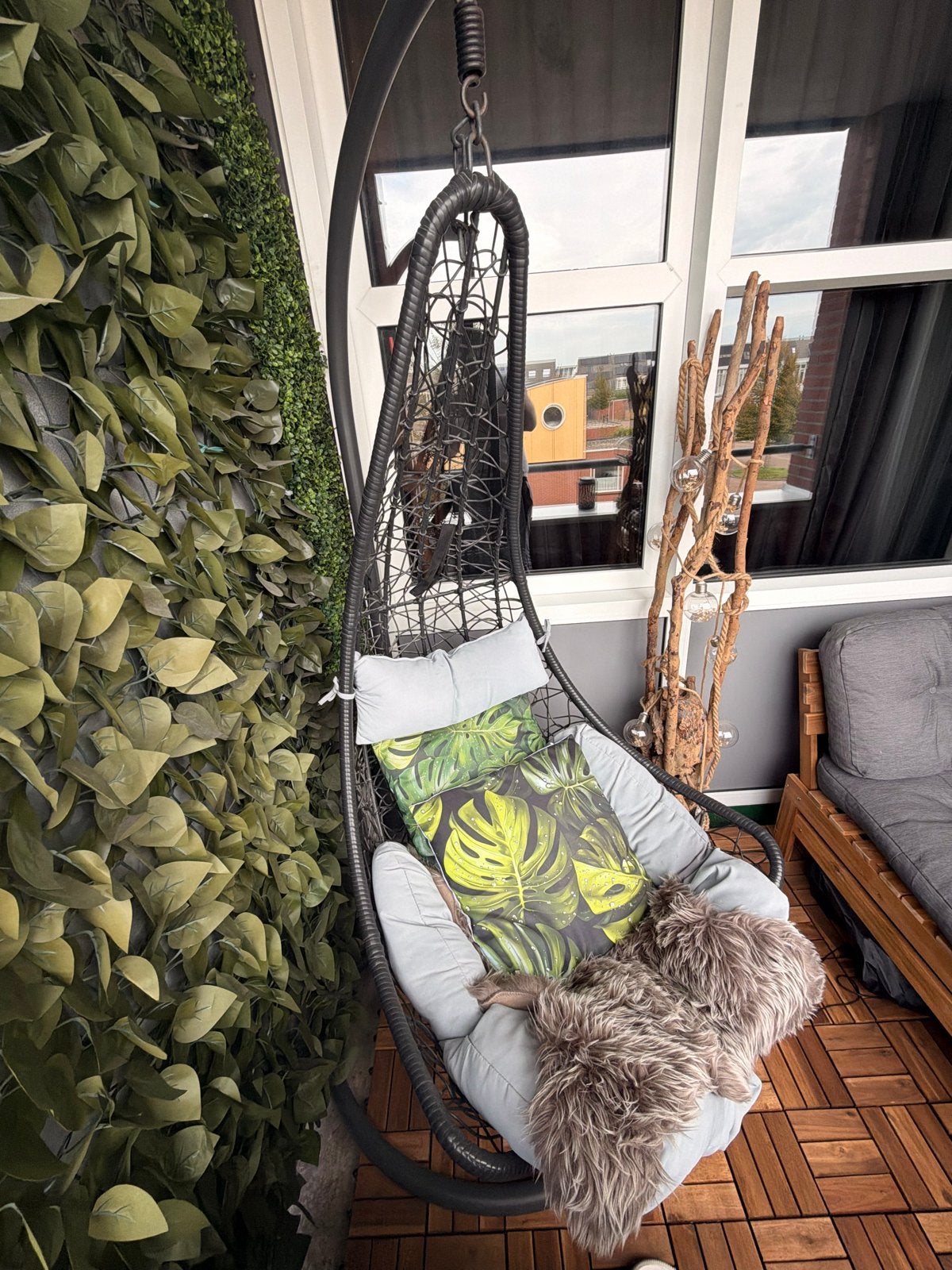 Comfortabele Wicker Hangstoel met Kussens, Ophalen of Verzenden, Zo goed als nieuw, Wicker