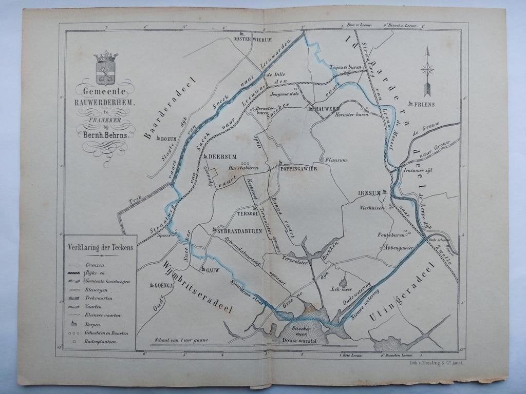 27 / Rauwerderhem Friesland  Zeldzame litho uit 1861, Ophalen of Verzenden