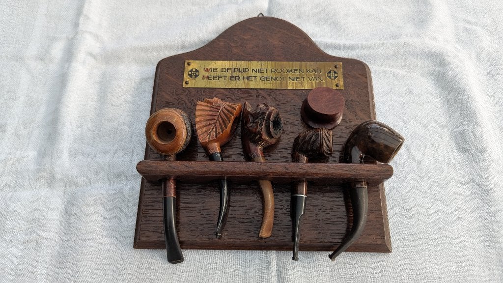 Vintage Pijpenrek met 5 Houten Pijpen, Verzamelen, Ophalen of Verzenden, Gebruikt, (Water)pijp