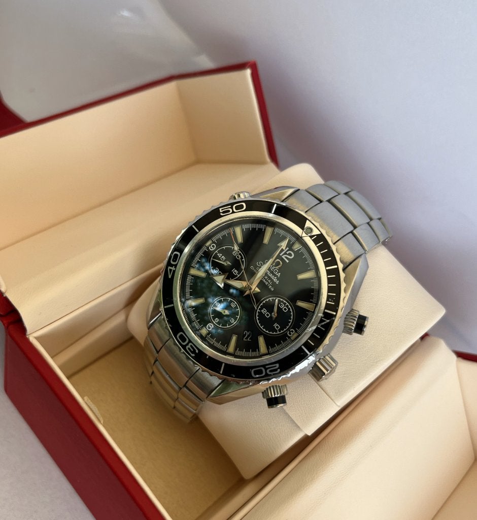 Omega Seamaster Planet Ocean Chronograph 45.5mm – Cal. 3303, Ophalen of Verzenden, Gebruikt, Leer, Omega