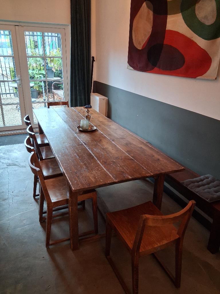 Grote Stamtafel (260 x 100) - Type kloostertafel, Ophalen, Gebruikt, Bruin café, 200 cm of meer