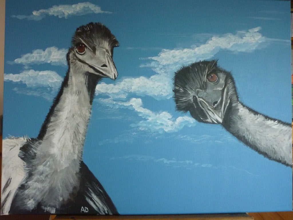 Struisvogels, Acrylverf, Handgeschilderd, Ophalen of Verzenden, Dieren
