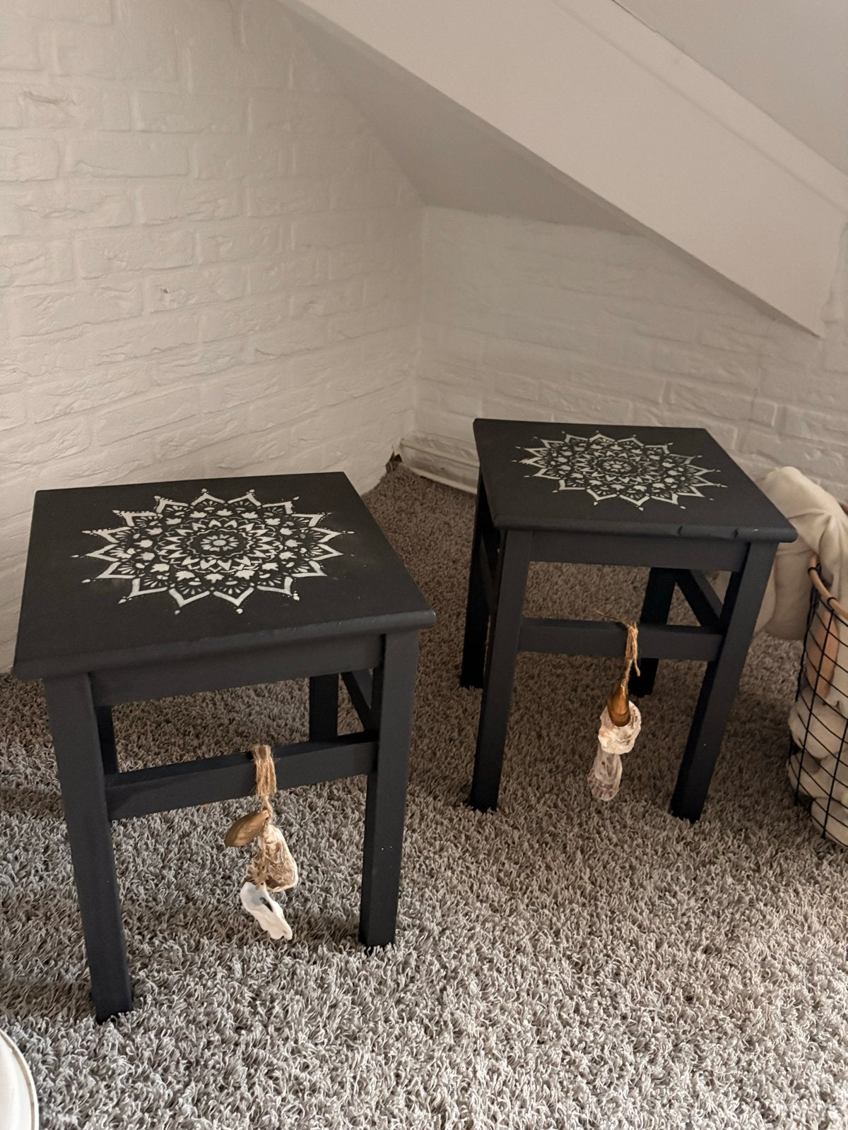 2x Bohemian Ibiza Nachtkastje/Bijzettafel/Kruk met Mandala, Ophalen, Gebruikt, Hout