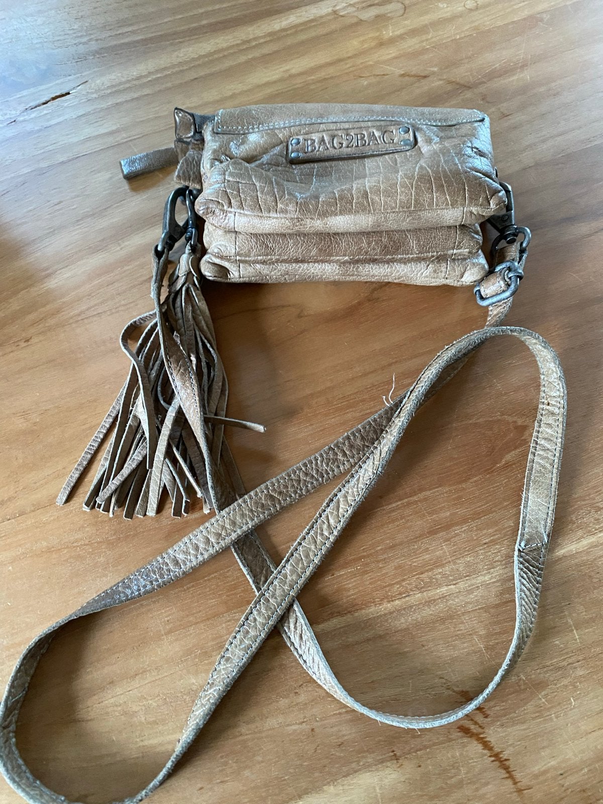 Bag2Bag Leren Telefoontasje Taupe - Compact & Stijlvol, Overige merken, Gebruikt, Beige, Ophalen of Verzenden