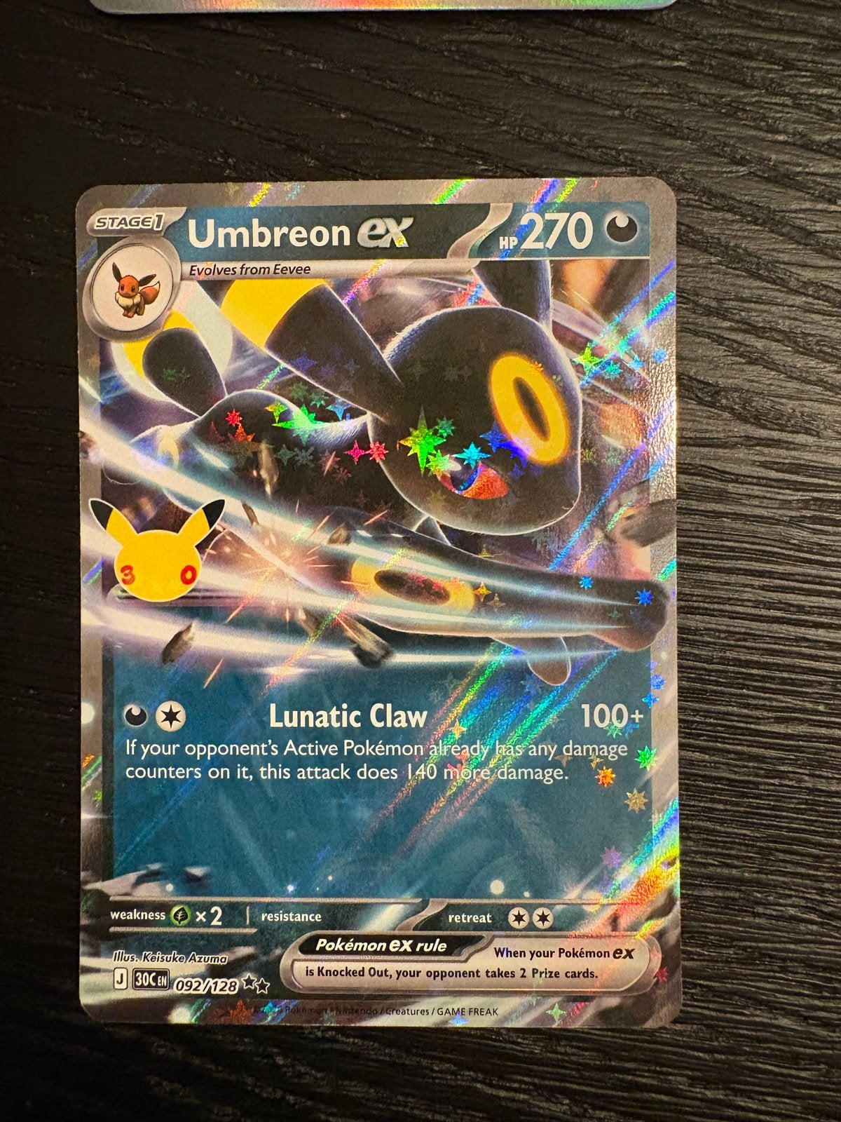 Umbreon ex 092/128 - Gesleeved, Hobby en Vrije tijd, Ophalen of Verzenden, Zo goed als nieuw, Losse kaart, Foil