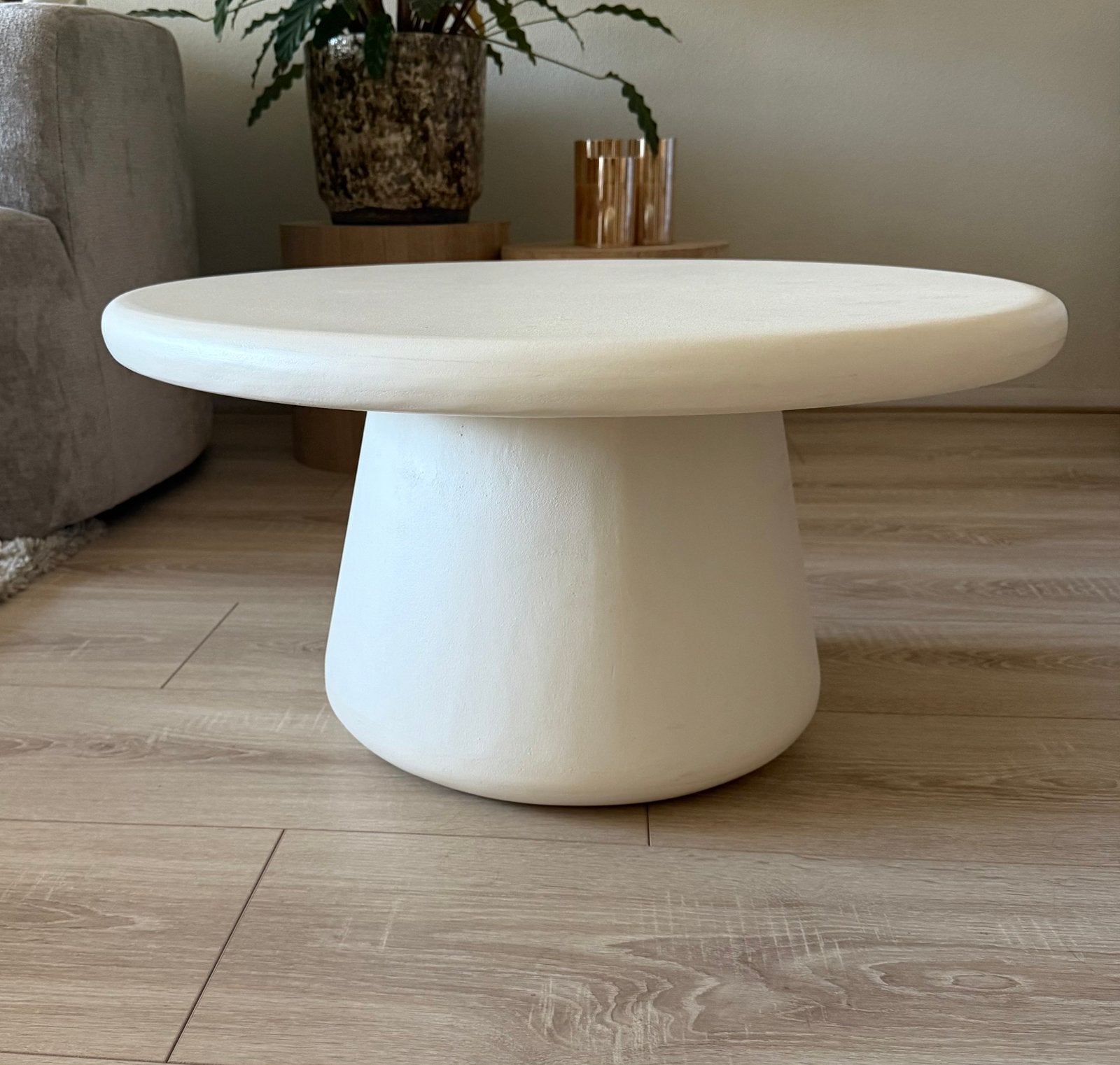 Japandi salon tafel creme ø70cm, Ophalen, Japandi, 100 tot 150 cm, Rond