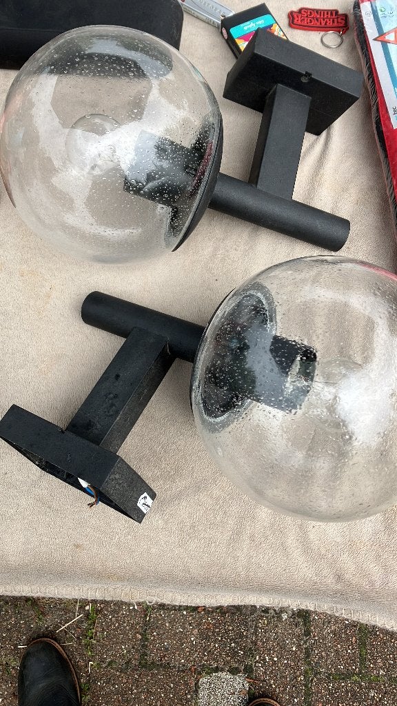 Glazen bol lampen met bubbelglas, Ophalen, Gebruikt, Zwart, E27 (groot)