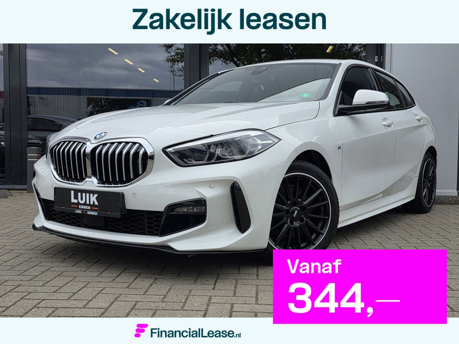 BMW 1 Serie 118i High Executive + M-SPORT + KUIPSTOELEN + DI, Gebruikt, Leder en Stof, Wit, Origineel Nederlands