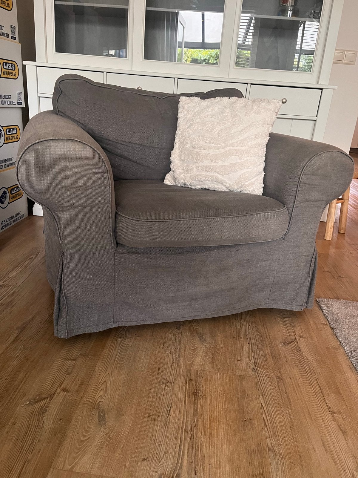 GRATIS: IKEA EKTORP fauteuil grijs - gebruikt, Huis en Inrichting, Fauteuils, Ophalen, Gebruikt, Stof
