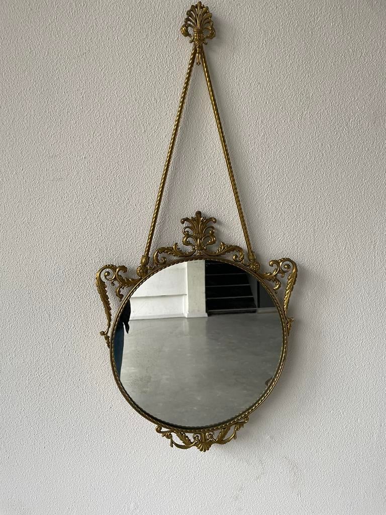 Spiegel messing jaren 60 70 vintage mid century, Ophalen, Rechthoekig, Minder dan 50 cm