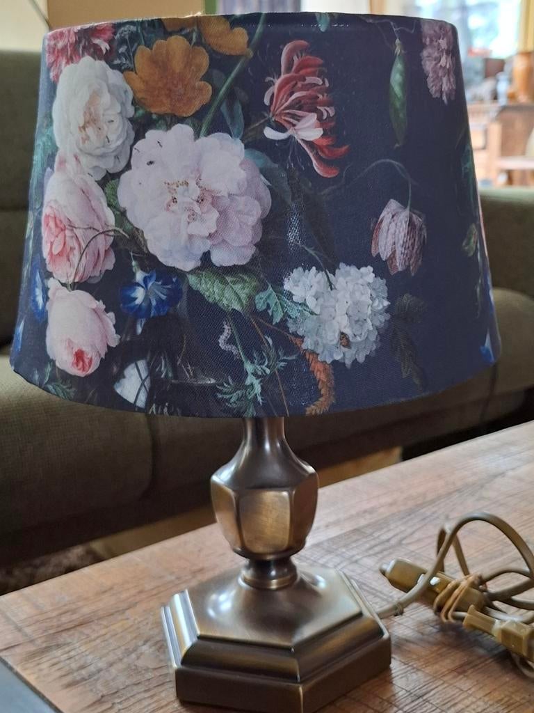 Vintage tafellamp van Herda met leuke bloemenkap, Ophalen of Verzenden
