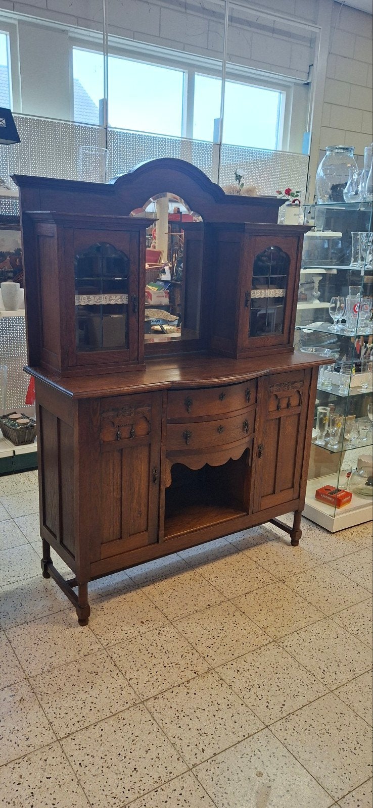 Antiek dressoir met spiegel en vitrinekasten, Antiek en Kunst, Antiek | Meubels | Kasten, Ophalen