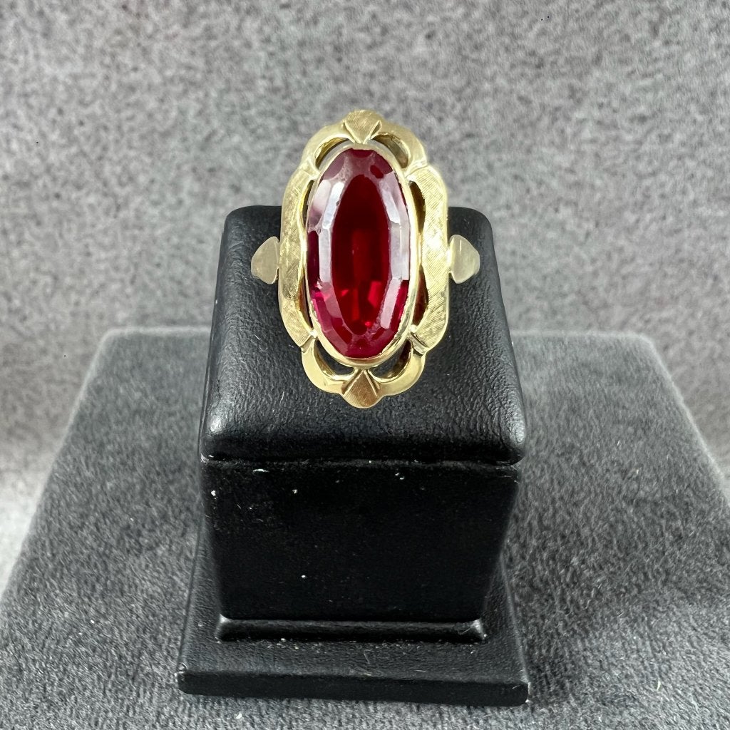 Gouden Ring | 14k | 3,16g | ovale rode steen |16,75 | 412470, Sieraden, Tassen en Uiterlijk, Ringen, Ophalen of Verzenden, Kleiner dan 17