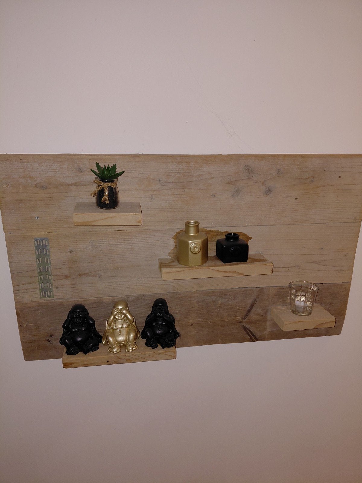 Wandbord van steigerhout met planken - 100 x 60 cm, Ophalen, Gebruikt, Hout, Bruin