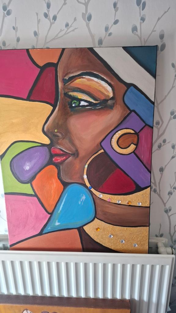 Kleurrijk portret van een vrouw - Handgeschilderd, Ophalen of Verzenden