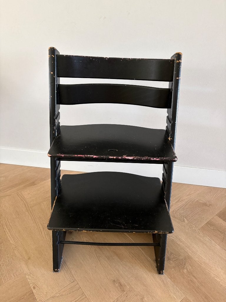 Zwarte stokke kinderstoel, Ophalen, Gebruikt, Meegroeistoel