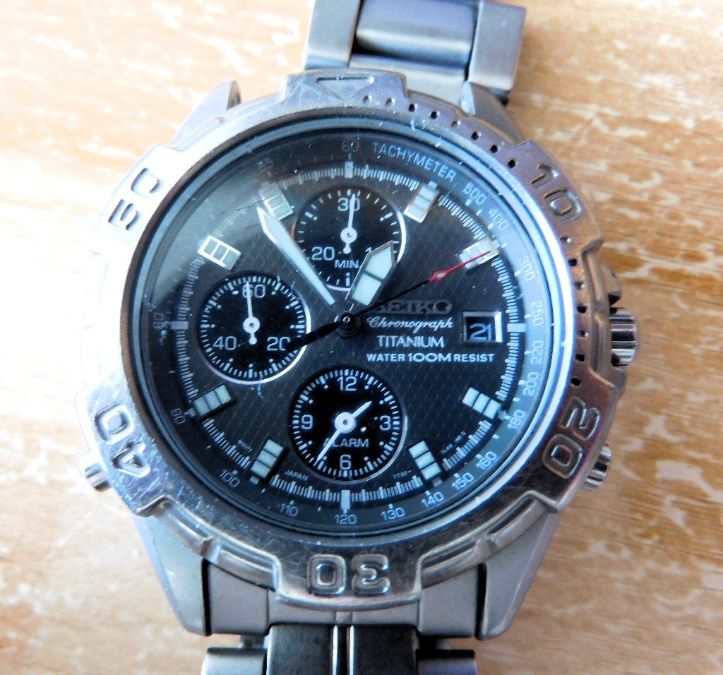 Seiko Titanium chronograaf !!, Gebruikt, Polshorloge, Ophalen of Verzenden, Overige materialen