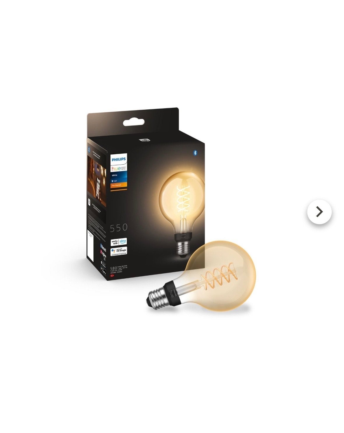 2 x Philips Hue Filament E27 Globe Smart LED Lamp Zachtwit, Huis en Inrichting, Philips Hue, E27 (groot), Zo goed als nieuw, Bedienbaar via app