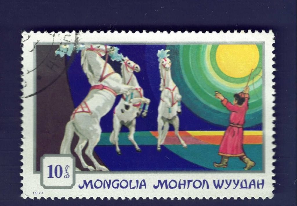 Fauna - Paarden - Mongolia - 10 - in de Piste van een Circus, Ophalen of Verzenden, Gestempeld, Dier of Natuur