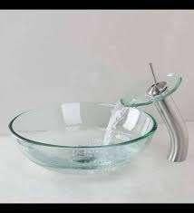 Waskom blank glas met hoge Watervalkraan 42 cm rond, Sanitair-online.eu, Rolisa25@gmail.com, Nieuw, Ophalen of Verzenden