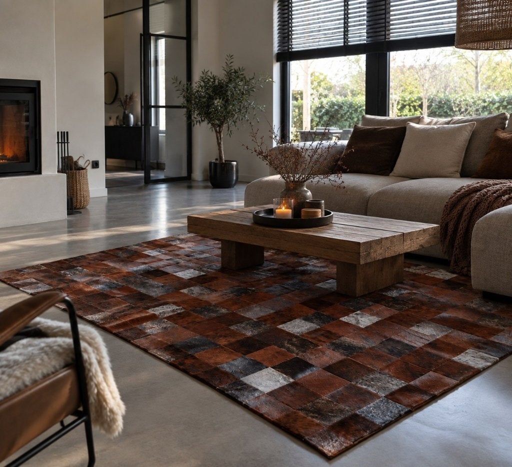 Koeienhuid patchwork bruin 180x120cm | Lederstore, Huis en Inrichting, Landelijk, modern, Scandinavisch, industrieel, 100 tot 150 cm