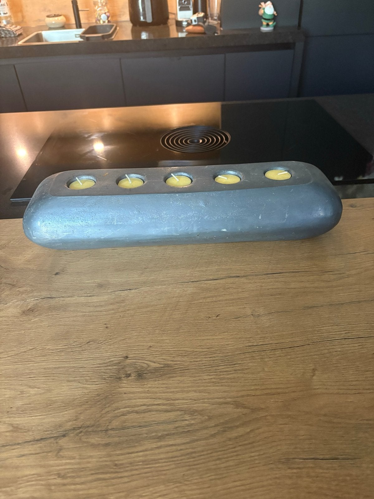 Stoere metalen kandelaar voor 5 waxinelichtjes, Ophalen, Gebruikt, Metaal, Grijs