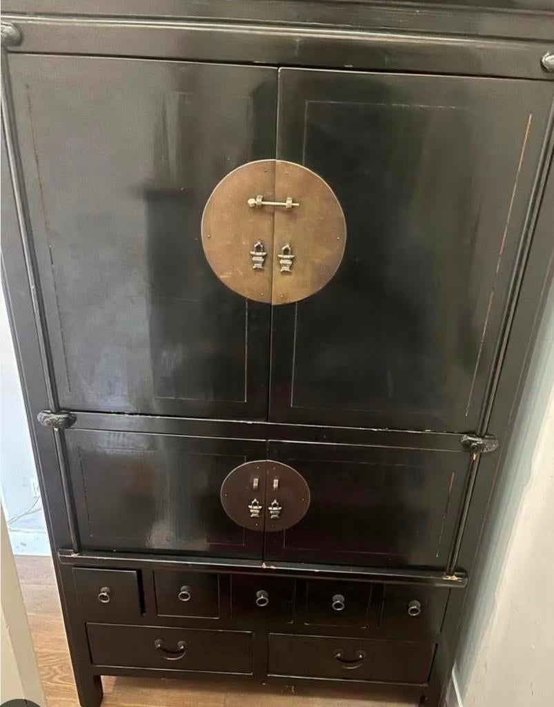 Authentieke Chinese TV/Bruidskast Zwart - 180x105x61 cm, Ophalen, Gebruikt