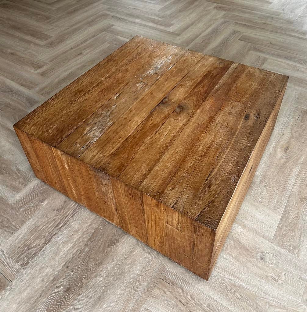 Teak houten salontafel l90xb90xh36cm, Huis en Inrichting, Tafels | Salontafels, Ophalen, 50 tot 100 cm, Landelijk, industrieel