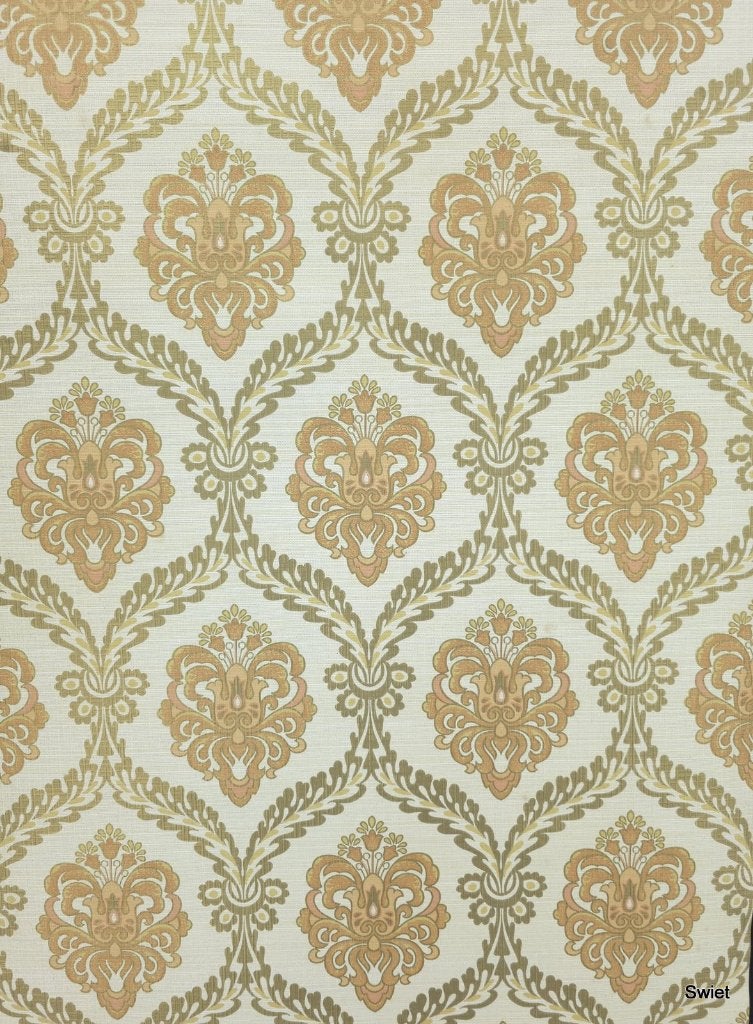 7817 Vintage barok behang met oker en zalm dessin swiet, Huis en Inrichting, Stoffering | Behang, Verzenden, Minder dan 10 m²