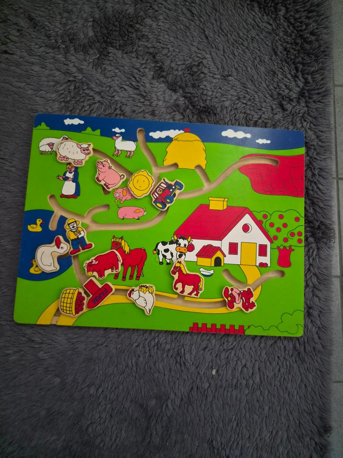 Houten Dieren Boerderij Doolhof Puzzel Speelgoed, Ophalen of Verzenden, Gebruikt, Overige typen