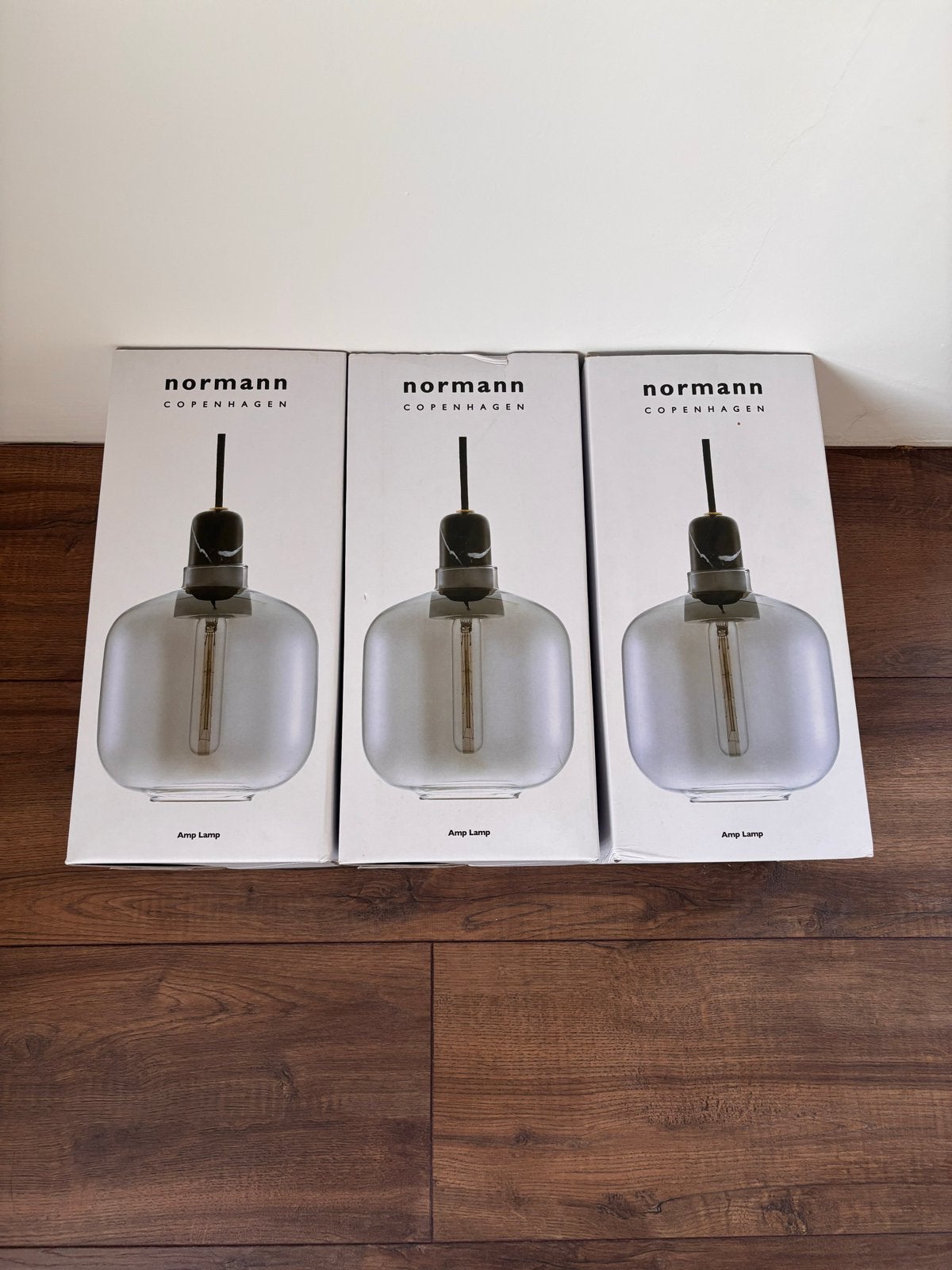 Normann Copenhagen Amp Lamp - Smokey Glas (3 stuks), Ophalen, Zo goed als nieuw, Glas