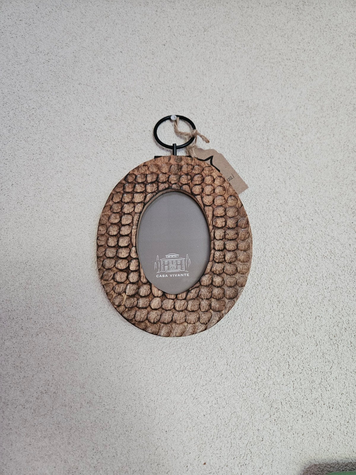 Ovale houten fotolijst met textuur, Bruin, Ophalen of Verzenden, Zo goed als nieuw, Fotolijst