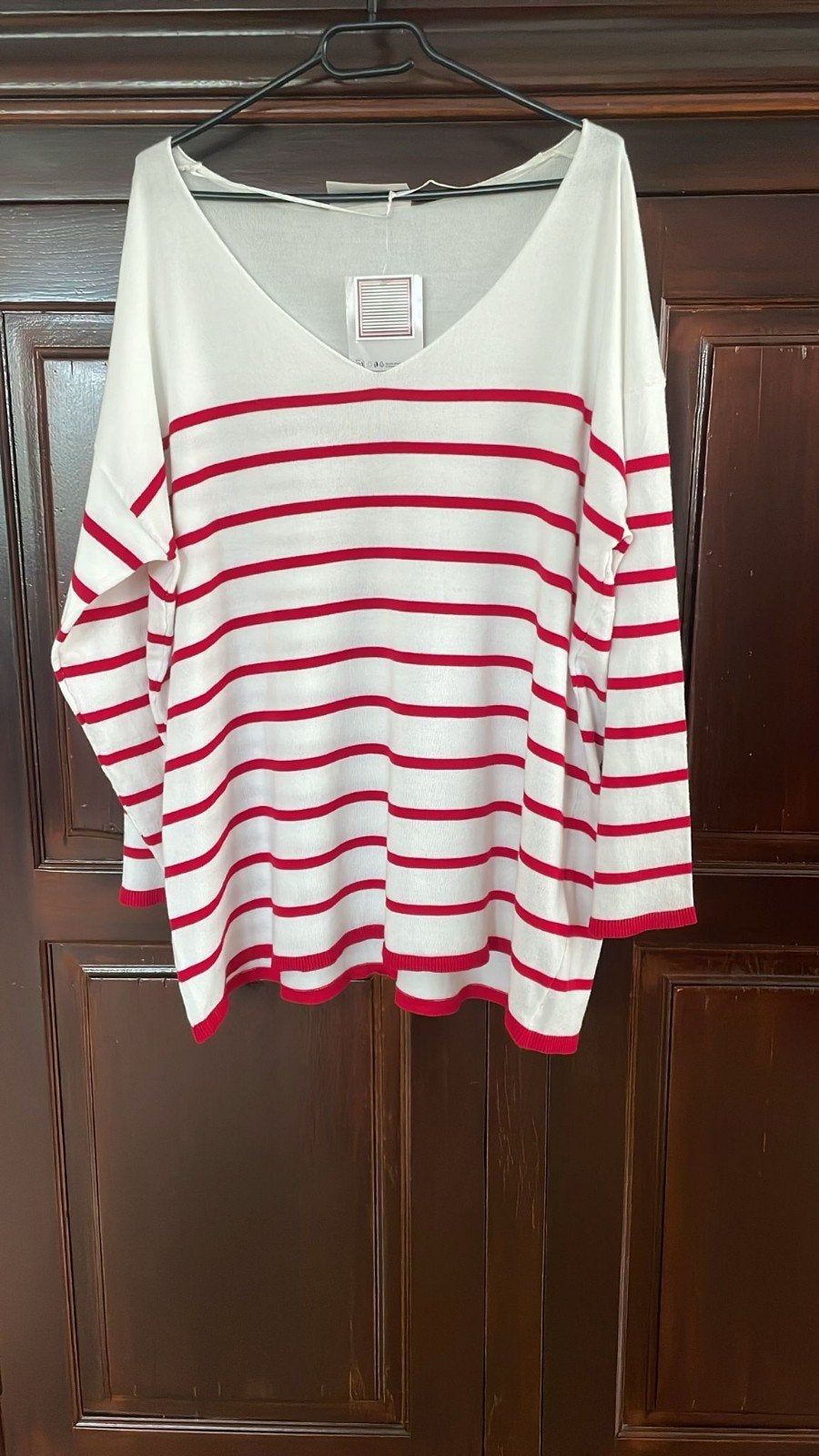 Janina Plus gestreepte trui - Wit met rood, Wit, Maat 46/48 (XL) of groter, Nieuw, Ophalen of Verzenden