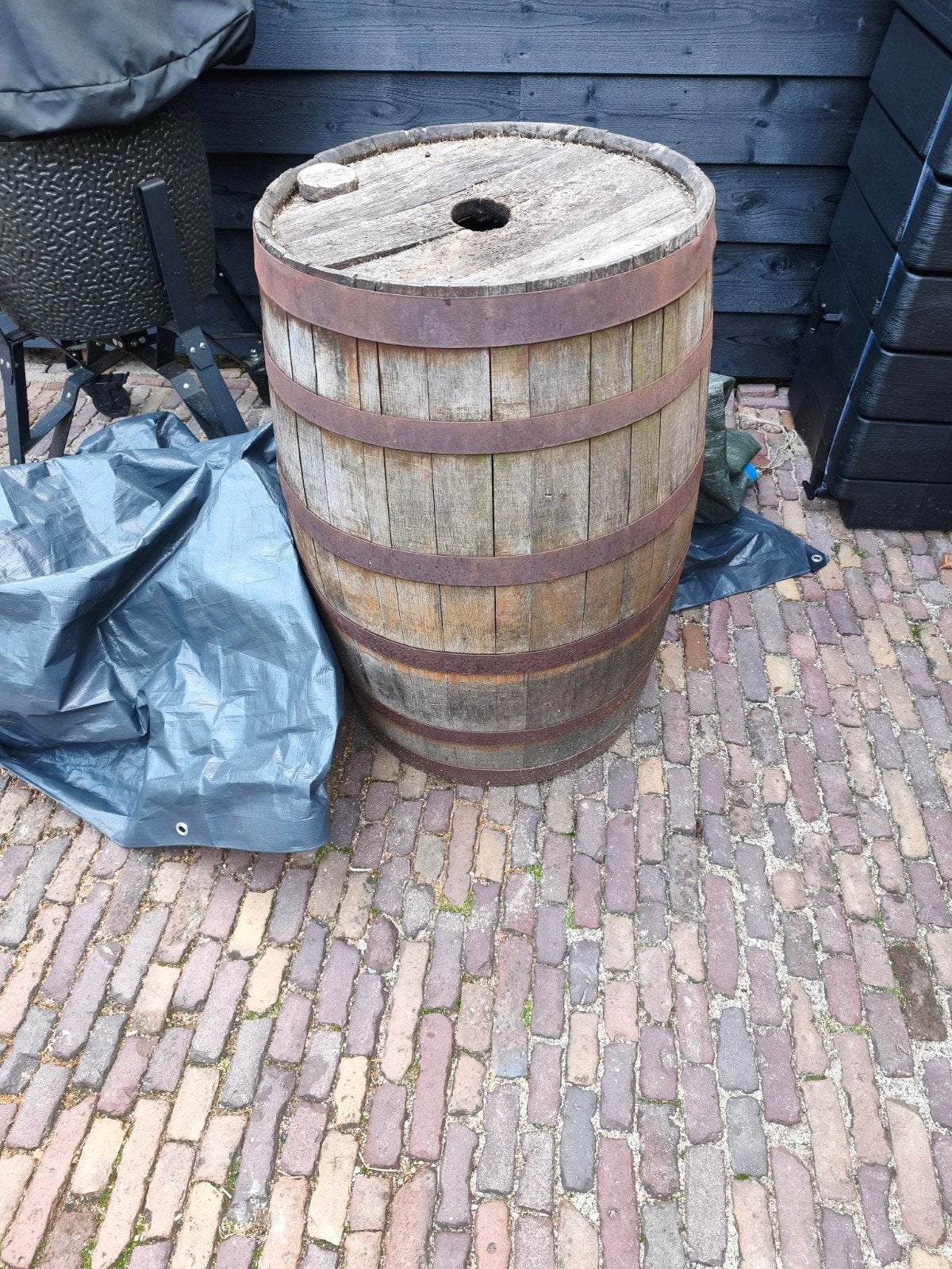 Regenton wijnvat, Tuin en Terras, Regentonnen, 150 liter of meer, Ophalen, Gebruikt, Hout