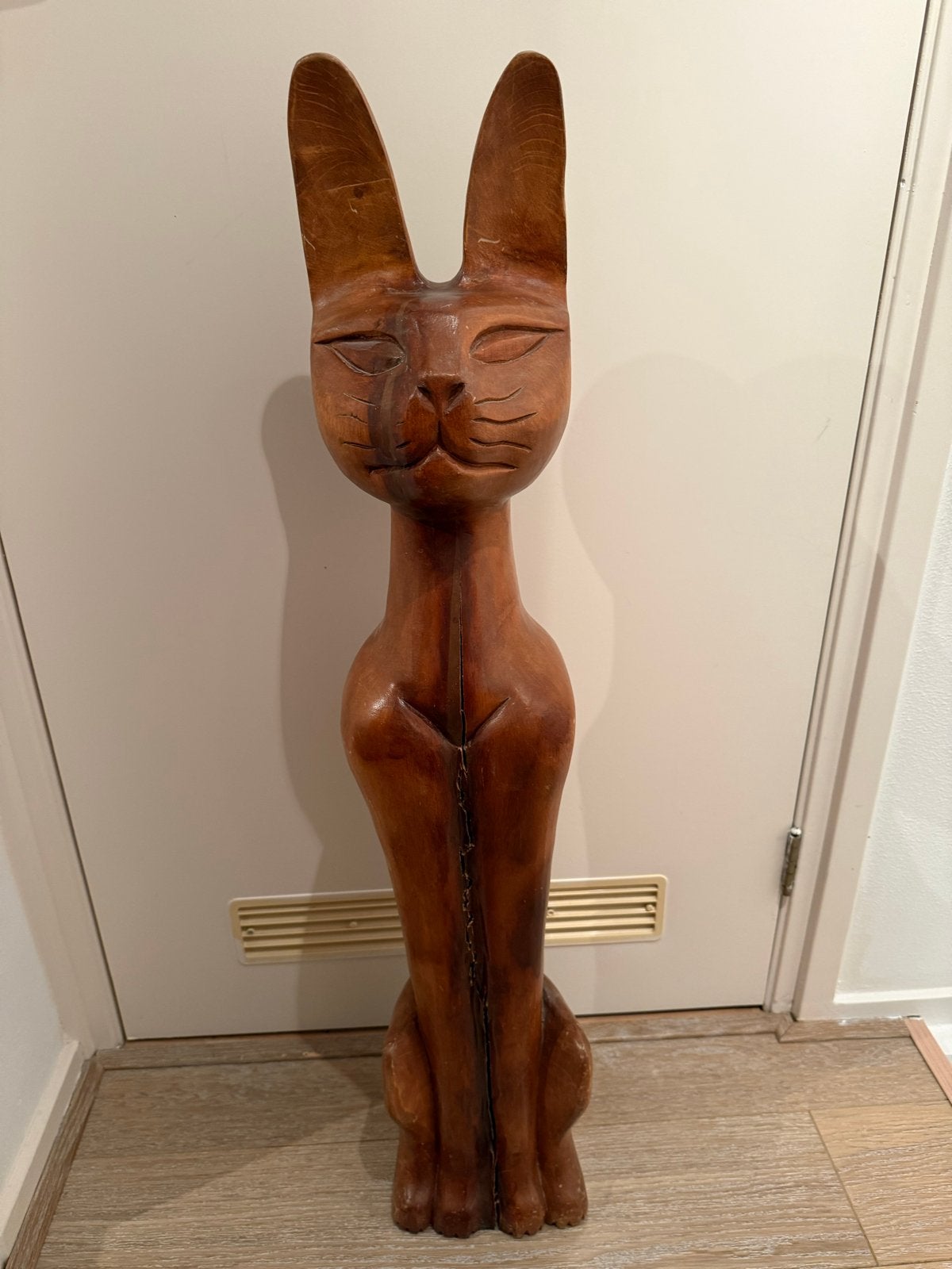 Houten Kat Sculptuur - Handgesneden Decoratief Beeld, Antiek en Kunst, Ophalen, 50 - 100 cm, Beeld, Hout