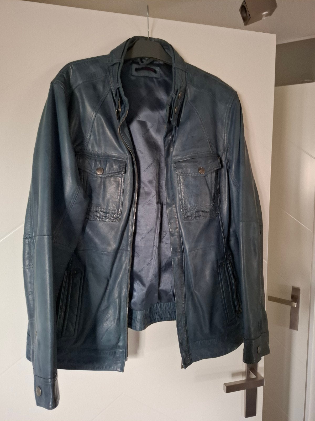 Blauwe leren jas, Kleding | Heren, Ophalen of Verzenden, Gedragen, Overige maten, Blauw