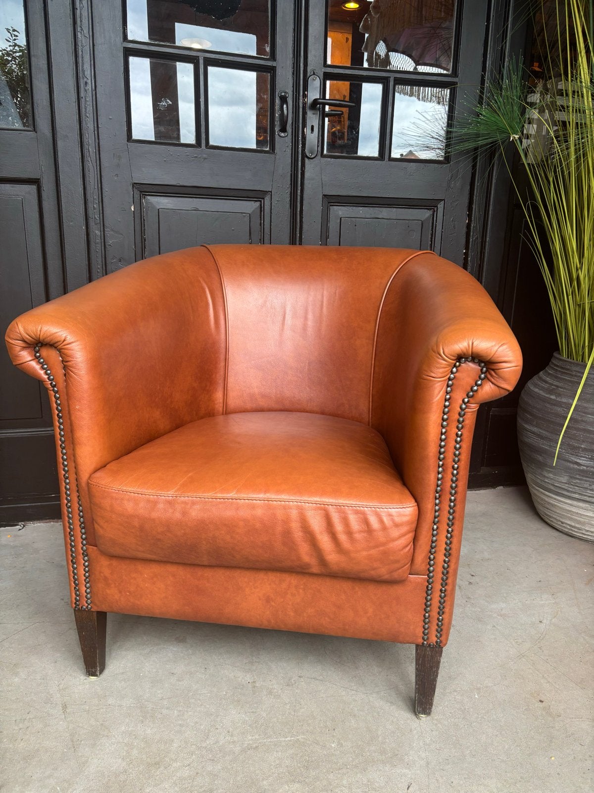 Leren Clubfauteuil - Cognacbruin, Elegant Chique, Zo goed als nieuw, 75 tot 100 cm, Leer