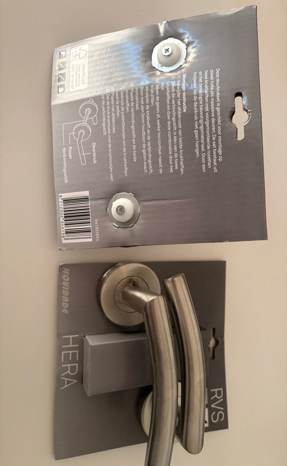 Nieuwe Novidade Hera RVS Deurklinken (2 sets), Ophalen, Nieuw, Rvs, Klink of Kruk